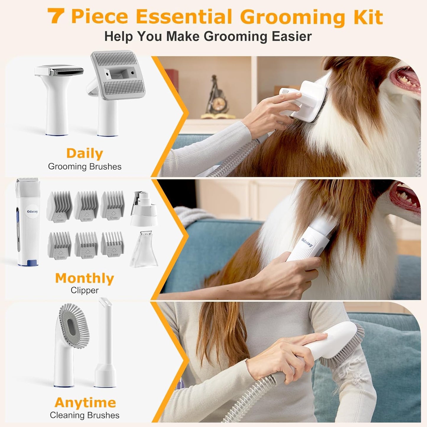 Dog Grooming Kit, 12,000Pa Strong Pet Grooming Vacuum for Dogs with Clipper Nail Grinder, 2L Dust Cup, 5 Suction Levels Dog Hair Vacuum with 7 Pet Grooming Tools for Shedding and Home Cleaning