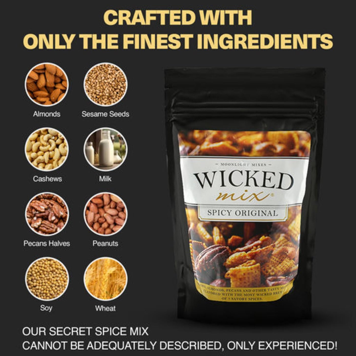 Wicked Mix Snack Mix with Mixed Nuts - Sweet and Salty Snacks Trail Mix Snack Packs with Almonds, Cashews, Pretzels, Pecans - Healthy Snacks Zero Trans Fat in Resealable Bag - Original Mix