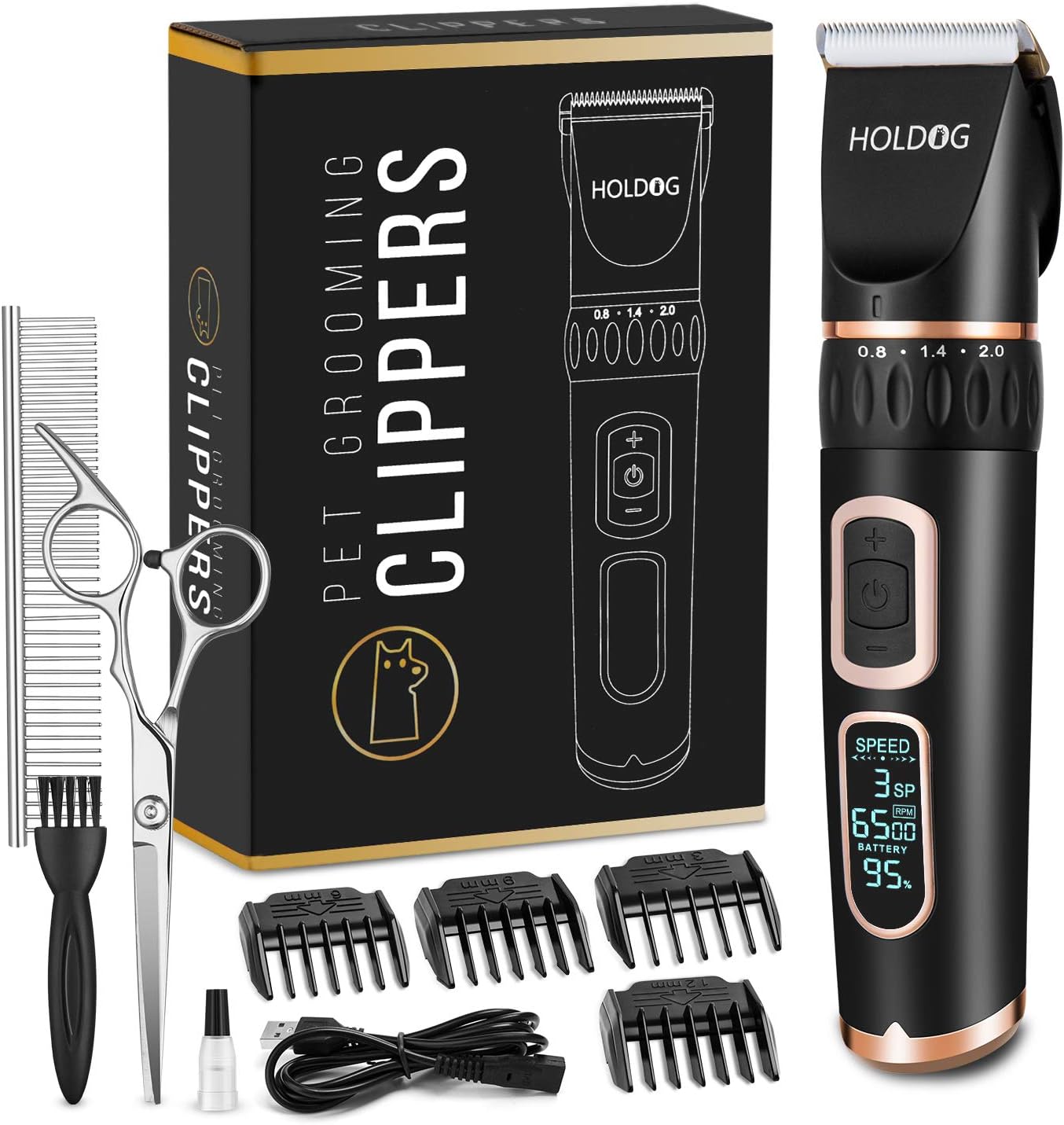 Dog Clippers Professional Heavy Duty Grooming Clipper 3-Speed Low Noise High Power Rechargeable Cordless Pet Tools for Small & Large Dogs Cats Pets with Thick Coats