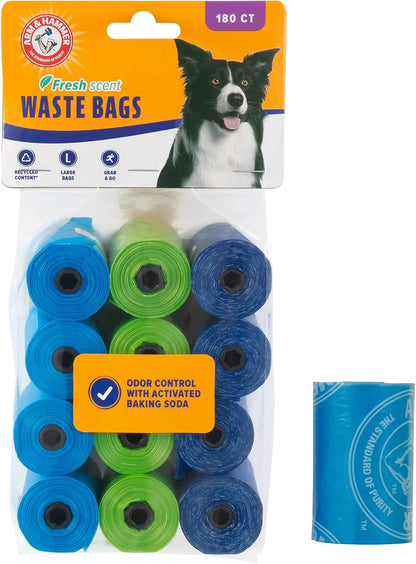 Arm & Hammer Easy-Tear Disposable Dog And Cat Waste Bags With Activated Baking Soda, 180 Dog Poop Bags, 9 x 14 Inches