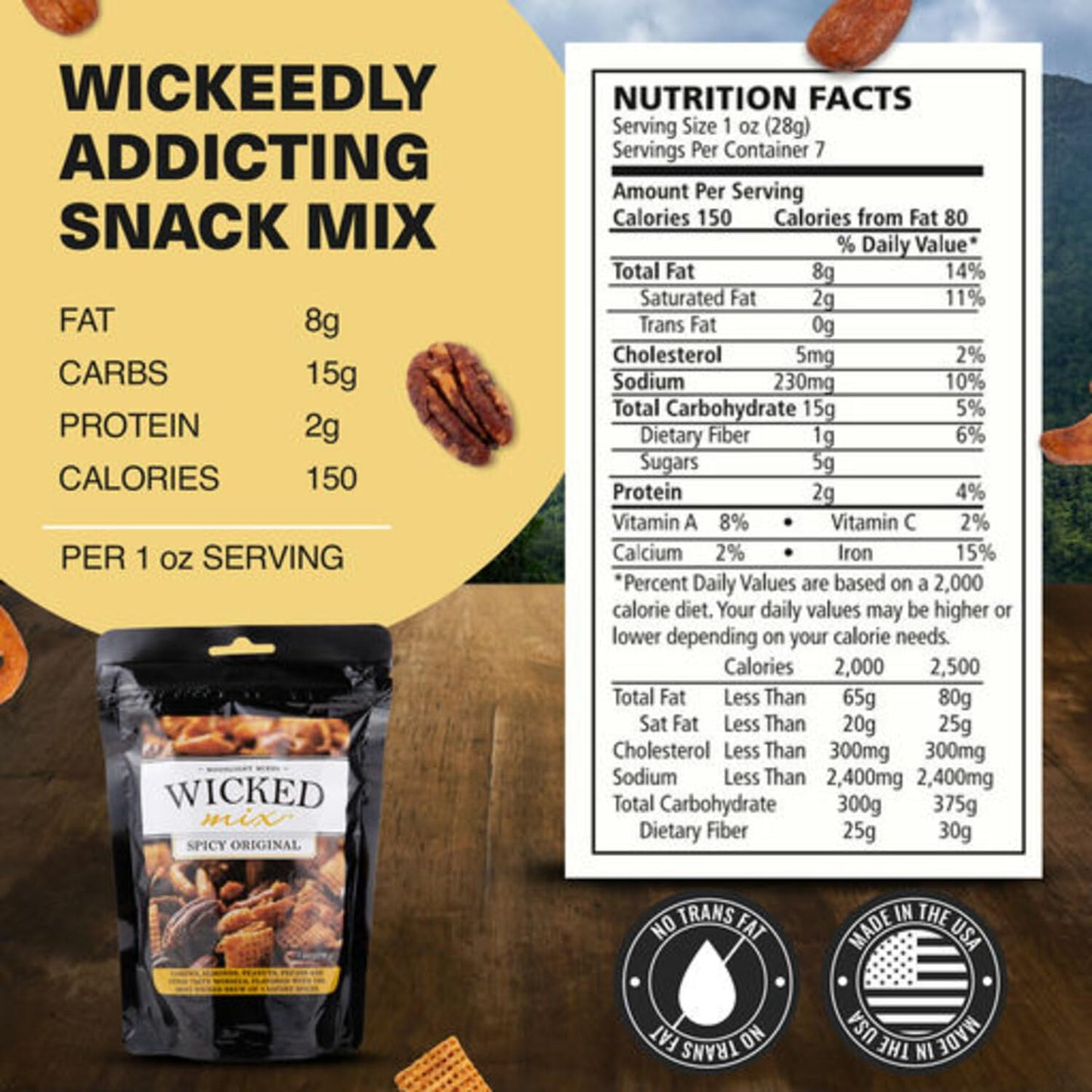 Wicked Mix Snack Mix with Mixed Nuts - Sweet and Salty Snacks Trail Mix Snack Packs with Almonds, Cashews, Pretzels, Pecans - Healthy Snacks Zero Trans Fat in Resealable Bag - Original Mix