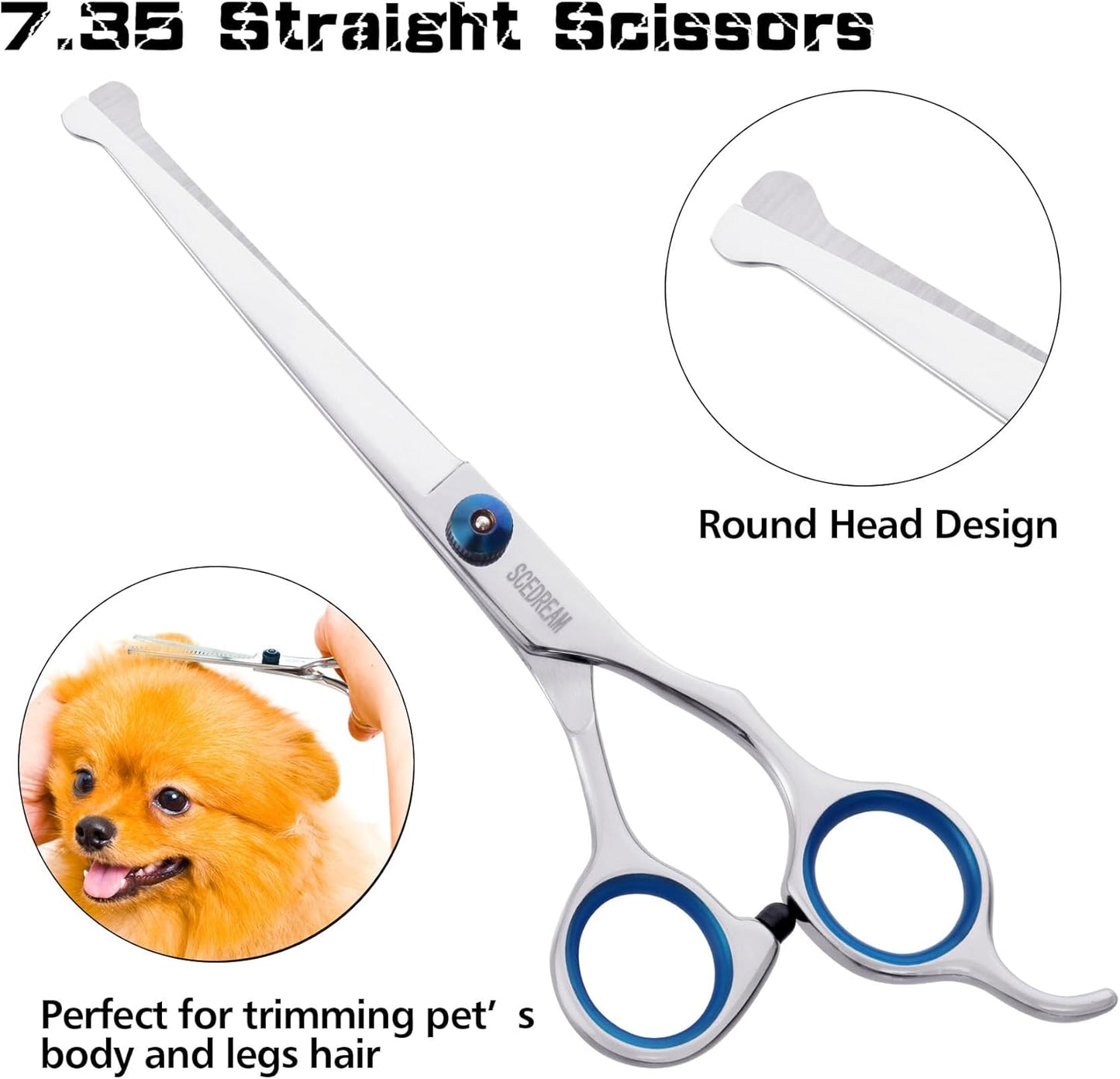 Dog Grooming Scissors for Dogs with Safety Round Tips, 5 in 1 Dog Scissors for Grooming, Curved Dog Grooming Scissors,Professional Pet Grooming Shears Set for Dogs and Cats