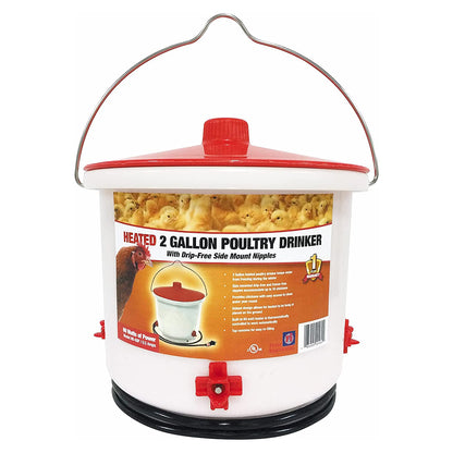 Farm Innovators Heated Chicken Waterer, Poultry Drinker Bucket, 2 Gallon