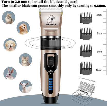 Dog Clippers Grooming Kit and Paw Trimmer,Cordless,Low Noise, Electric Quiet,Rechargeable, Dog Trimmer Grooming Tool, Pet Hair Clippers for Thick Coats,Shaver for Small and Large Dogs Cats