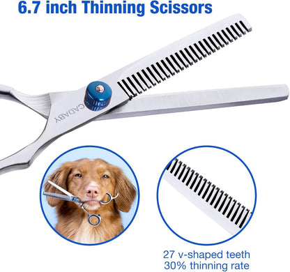 Dog Grooming Scissors with Safety Round Tips,5 in 1 Dog Grooming Scissors Kit, 4CR Stainless Steel Professional Pet Grooming Shears for Dog, Cat,Sharp and Sturdy