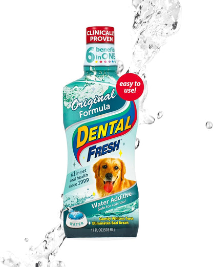 Dental Fresh Water Additive for Dogs, Original Formula, 17oz – Dog Breath Freshener and Teeth Cleaning for Dental Care– Add to Water