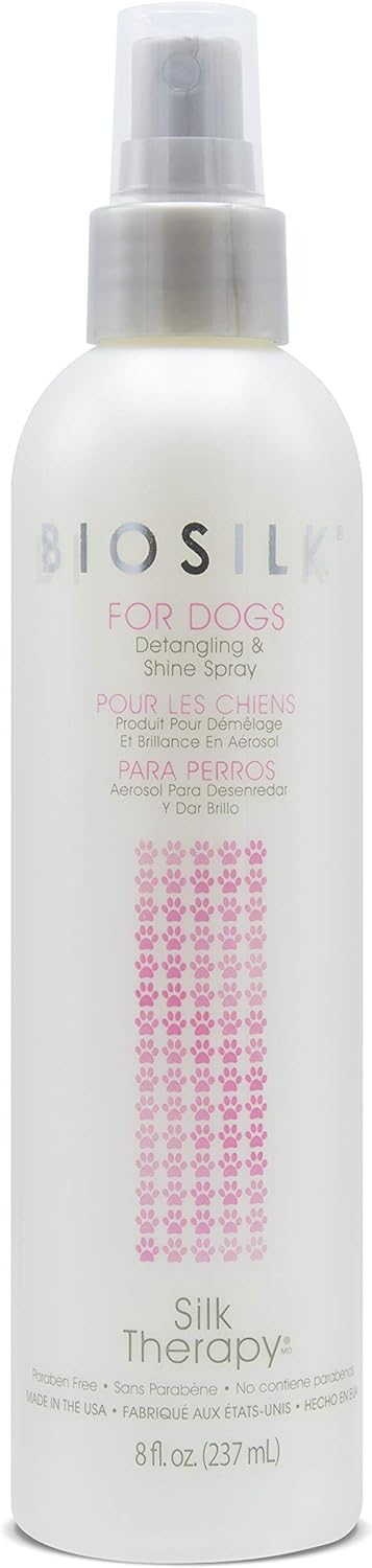 BioSilk for Dogs Silk Therapy Detangling Plus Shine Mist for Dogs | Best Detangling Spray for All Dogs & Puppies for Shiny Coats and Dematting | 8 Oz Bottle (Packaging May Vary),WHITE (Pack of 1)