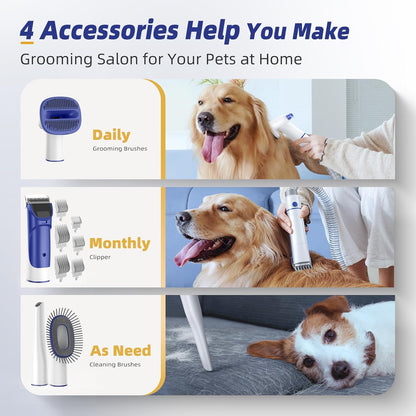 Dog Grooming Kit with Pet Grooming Vacuum, Dog Clipper, Pet Grooming Shedding Brush, Cleaning Tool in 1, Low Noise Dog Vacuum for Dogs Cats