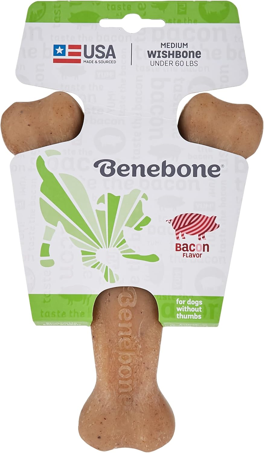 Benebone Wishbone Durable Dog Chew Toy for Aggressive Chewers, Real Bacon, Made in USA, Medium