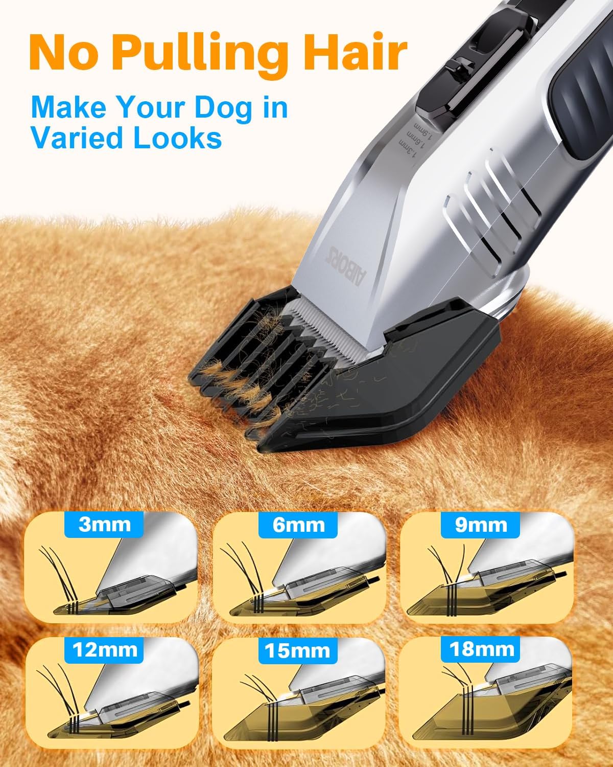 Dog Clippers for Grooming, AIBORS Dog Shavers Kit for Grooming, Low Noise, Rechargeable Cordless Hair Clippers for Dogs Cats Pets, USB C Charging, Quite Dog Hair Trimmer with Ceramic Blade