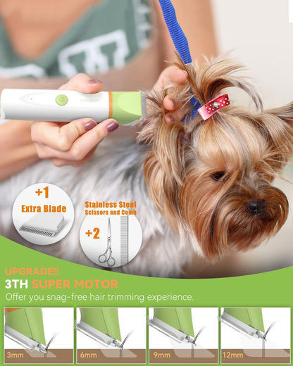 Dog Grooming Clippers Kit, All-in-One Low Noise Dog Paw Trimmer Electric Rechargeable Cordless Small Quiet Pet Foot Shaver Stainless Steel Scissors and Comb for Dogs Cats at Home