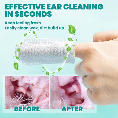 Ear Cleaner Finger Wipes 60 Counts, Dog Ear Cleaner, Grooming Kit Care for Dogs and Cats, Soft & Easy Otic Cleaning Pads, Remove Wax, Dirt & Stop Smelly, Itchy, Non-Irritating, Coconut Scent