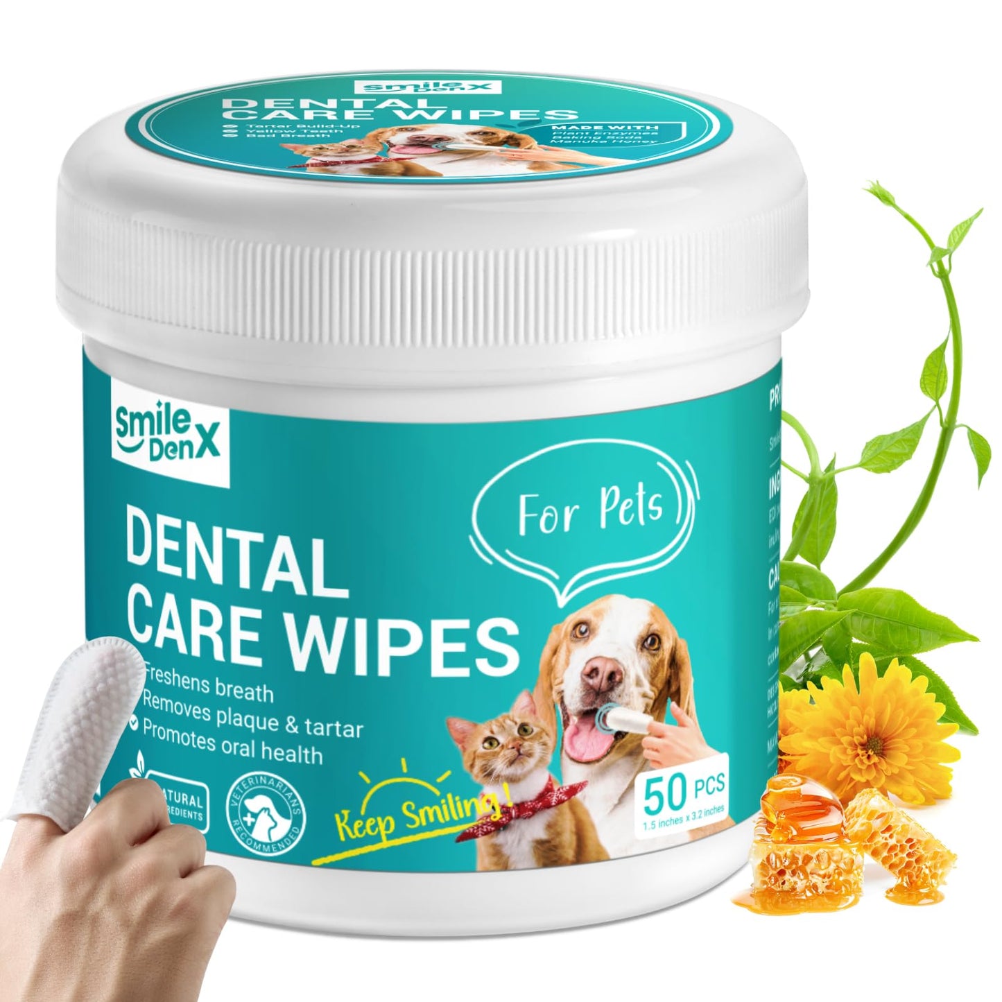 Dog Dental Care Wipes - Cat & Dog Teeth Cleaning Finger Wipes - Dog Tooth Brushing Kit Dental Wipes - Reduces Plaque & Freshens Breath (50 Pcs)