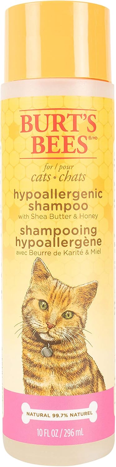 Burt's Bees for Pets Hypoallergenic Cat Shampoo with Shea Butter & Honey - Moisturizing Grooming Pet Shampoo for Cats with Sensitive Skin, Cat Cleaning Supplies, 10 Fl Oz