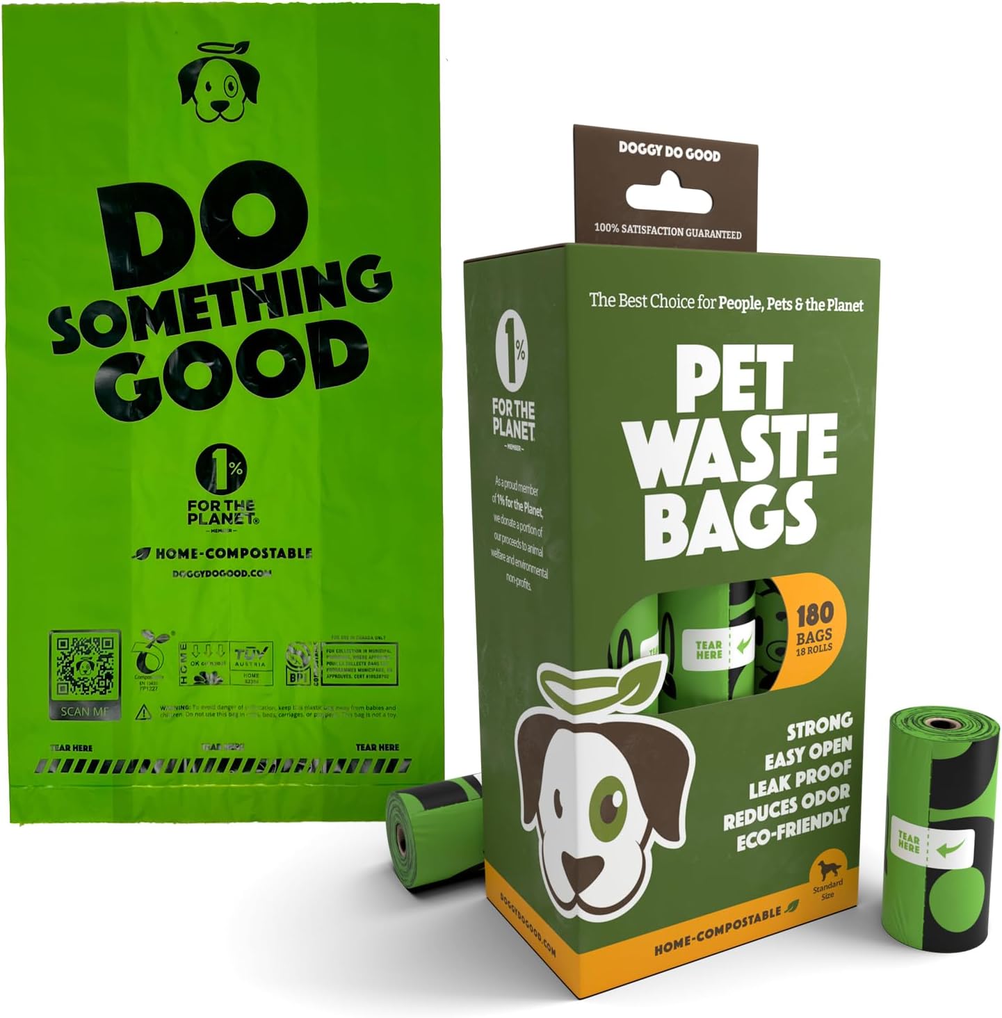 Doggy Do Good Poop Bags | Dog Waste Bags | Unscented, USDA Certified Biobased, Thick & Leak Proof, Easy Open | Standard Size | 180 Count