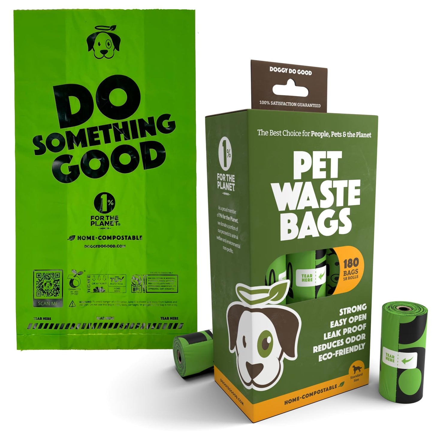 Doggy Do Good Poop Bags | Dog Waste Bags | Unscented, USDA Certified Biobased, Thick & Leak Proof, Easy Open | Standard Size | 180 Count