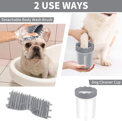 Comotech Portable Pet Paw Washer and Foot Cleaner with Silicone Brush, 3 Absorbent Towels for Small Dogs (Grey)