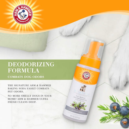 Arm & Hammer for Pets Ultra Fresh Dog Deodorizing Foam, Juniper Mist Scent - No Rinse Waterless Dog Shampoo for Smelly Dogs, Pet Deodorizer, Bathing Supplies, 8 Fl Oz