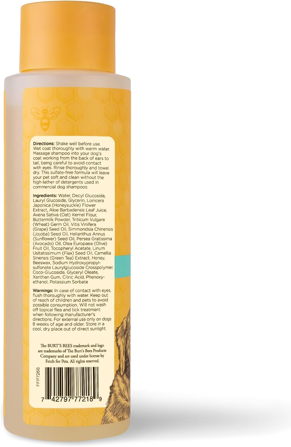 Burt's Bees for Pets Itch Soothing Dog Shampoo with Honeysuckle and Aloe Vera - Cruelty Free, Fragrance Free Dog Anti Itch Shampoo for Sensitive Skin, Dry Skin Relief for Dogs, 16 Fl Oz