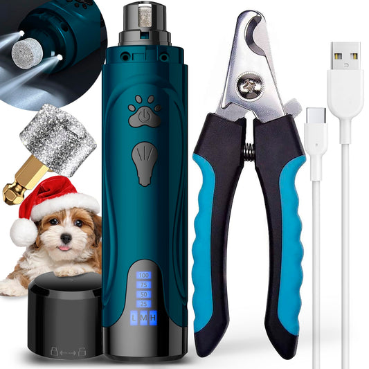 Dog Nail Grinder, Dog Nail Trimmers and Clippers Kit, Super Quiet Electric Pet Nail Grinder, Rechargeable, for Small Large Dogs & Cats Toenail & Claw Grooming,3 Speeds, 2 Grinding Wheels (A-Dark Blue)