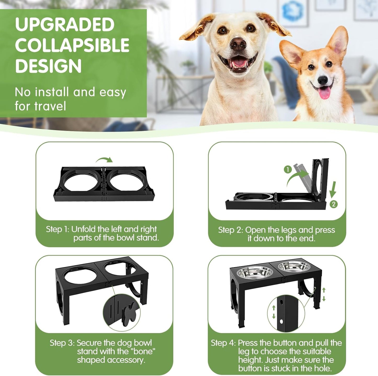 Elevated Dog Bowls Large Breed XiaZ Raised Dog Bowl Stands Large Medium Sized Dog 2 Large Elevated Dog Food Water Bowl Stand Set Black Raised Pet Feeder Adjustable Dog Dish Station 9/11/12/14in