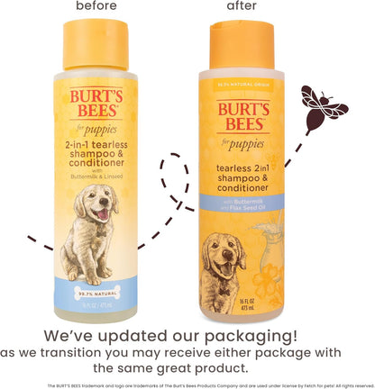 Burt's Bees for Pets Tearless Puppy Shampoo - Naturally Derived Puppy Wash with Buttermilk & Linseed Oil - Safe Natural Dog Shampoo and Conditioner - Gentle Dog Shampoo for All Dogs - 16 Oz