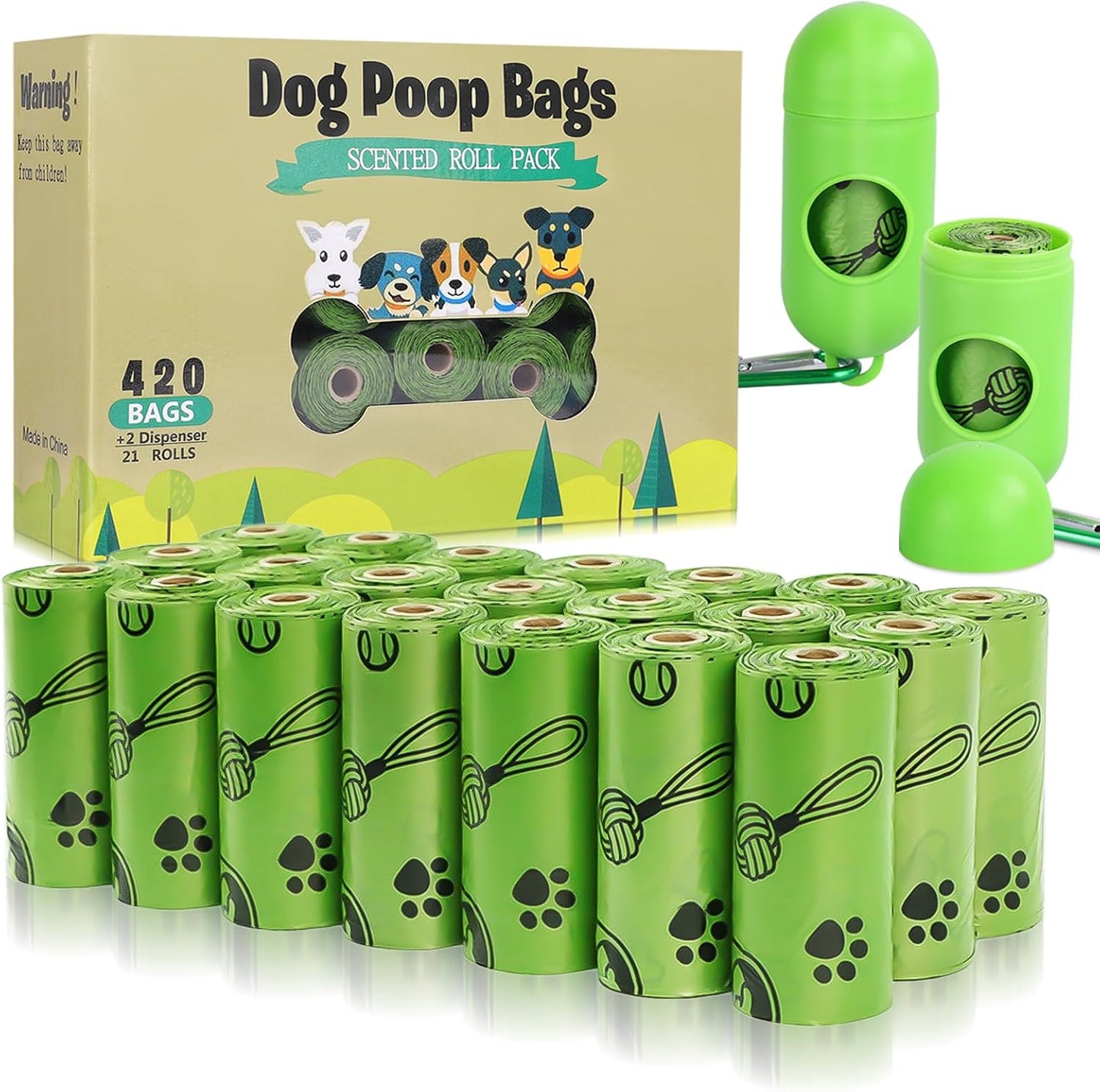 Dog Poop Bags(420 Count), Scented Poop Bags for Dogs Leak Proof Doggie Poop Bag Refills Rolls Pet Waste Bags with 2 Free Dispenser