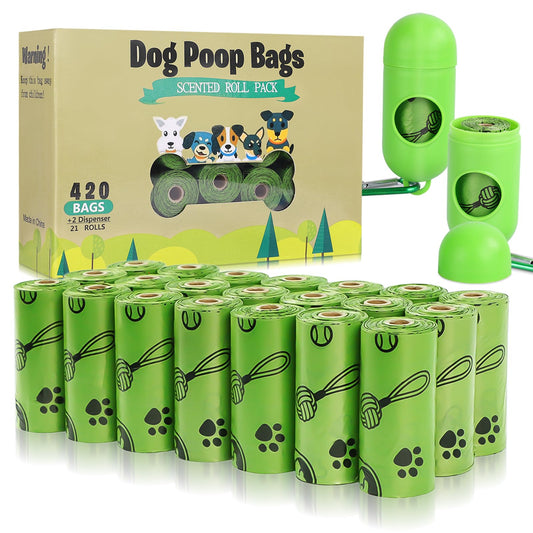 Dog Poop Bags(420 Count), Scented Poop Bags for Dogs Leak Proof Doggie Poop Bag Refills Rolls Pet Waste Bags with 2 Free Dispenser