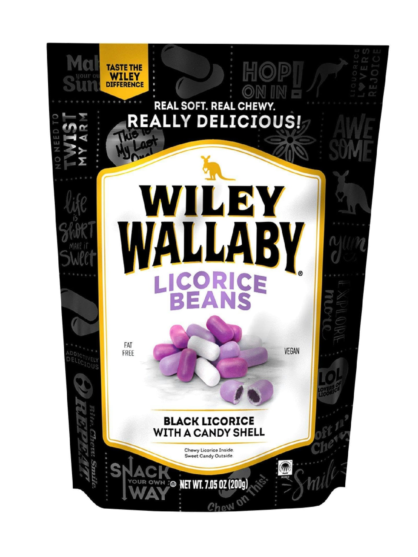 Wiley Wallaby 7.05 Ounce Classic Black Gourmet Australian Style Soft & Chewy Licorice Candy Bean, 1 Pack