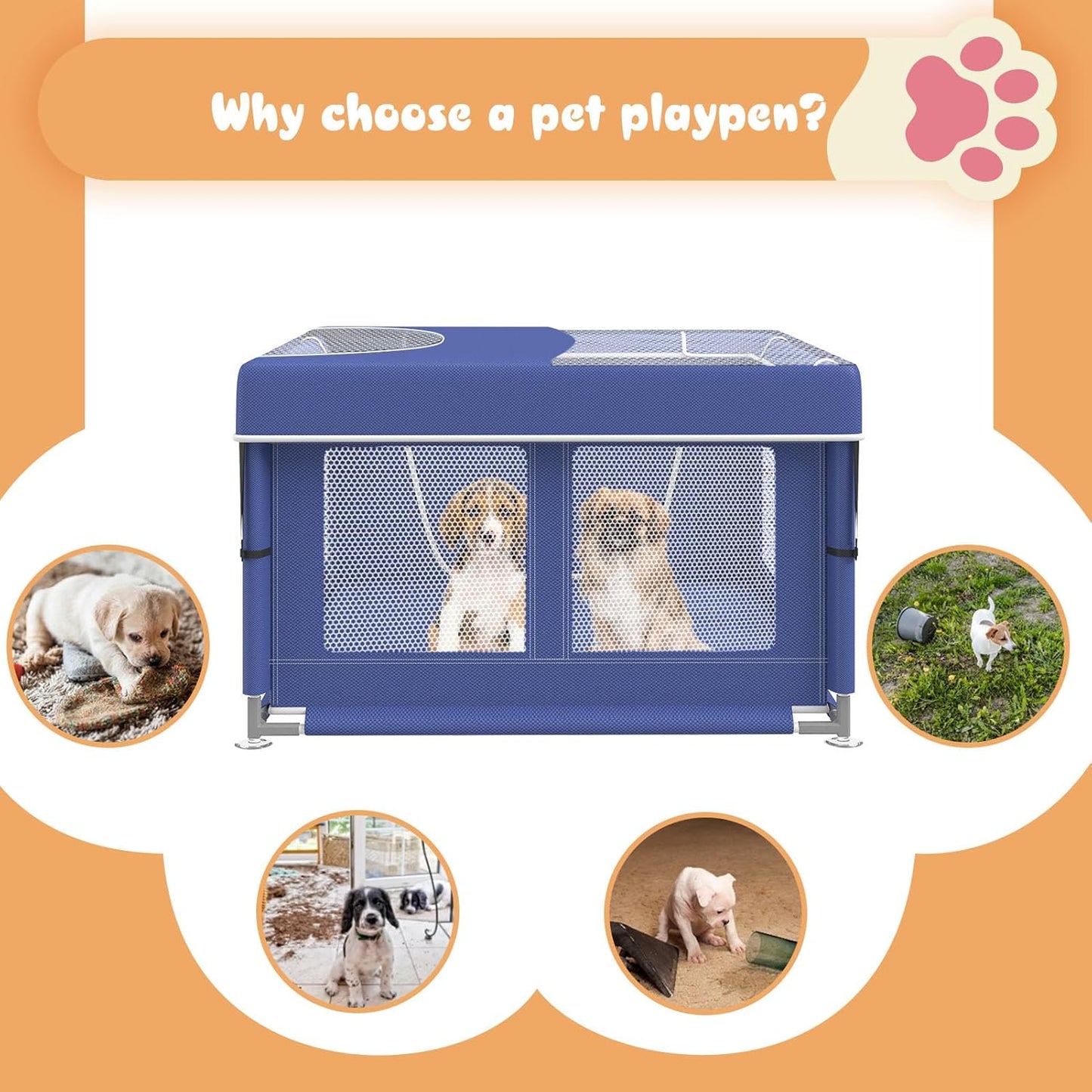 Dog Playpen 42 × 42 Inch, Puppy PlayPen with Gate for Puppies, Cat, Small and Medium Dogs, Pet PlayPen with Roof for Outdoors & Indoors, Tear Resistant Fabric, Safe & Sturdy Dog Fence