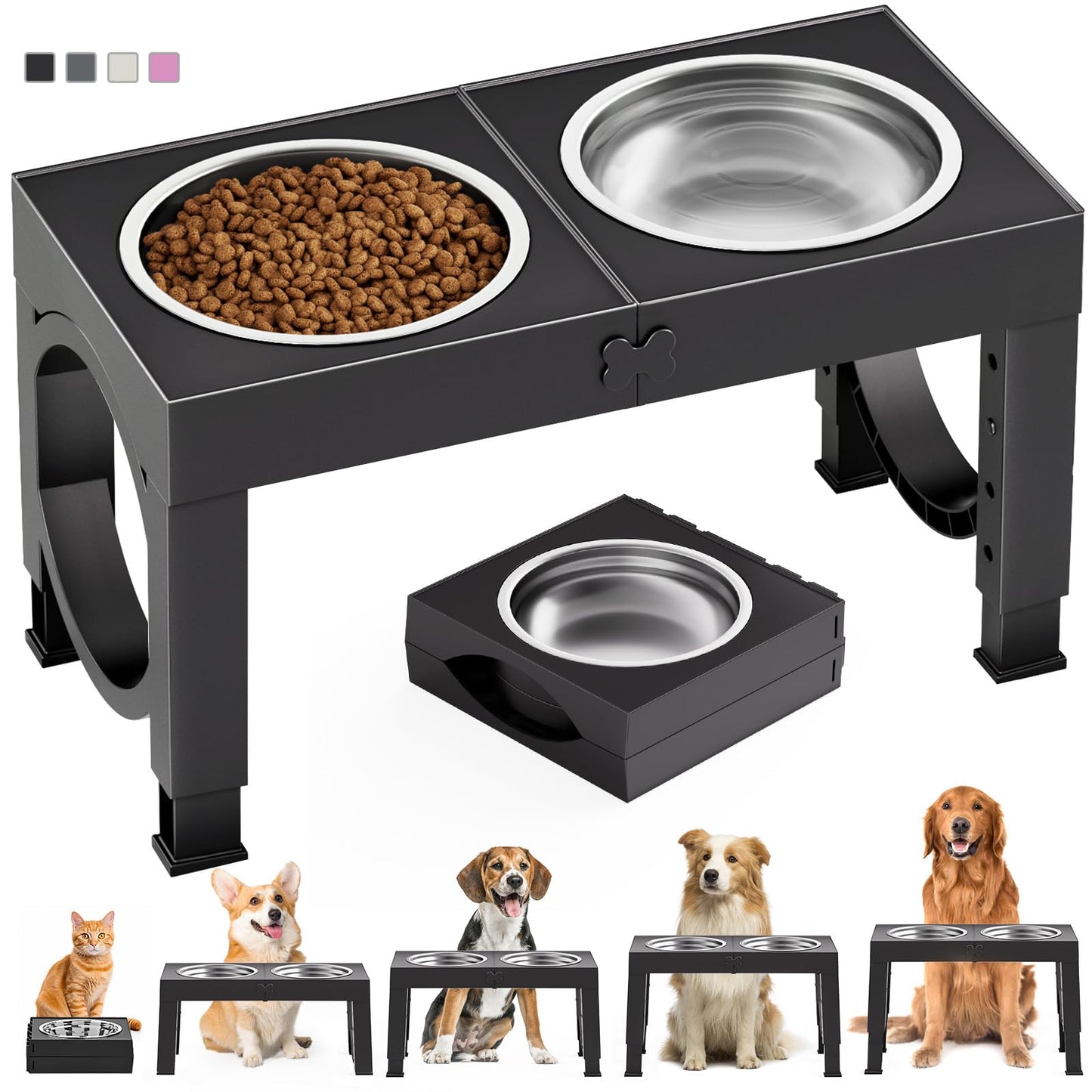 Elevated Dog Bowls Large Breed XiaZ Raised Dog Bowl Stands Large Medium Sized Dog 2 Large Elevated Dog Food Water Bowl Stand Set Black Raised Pet Feeder Adjustable Dog Dish Station 9/11/12/14in