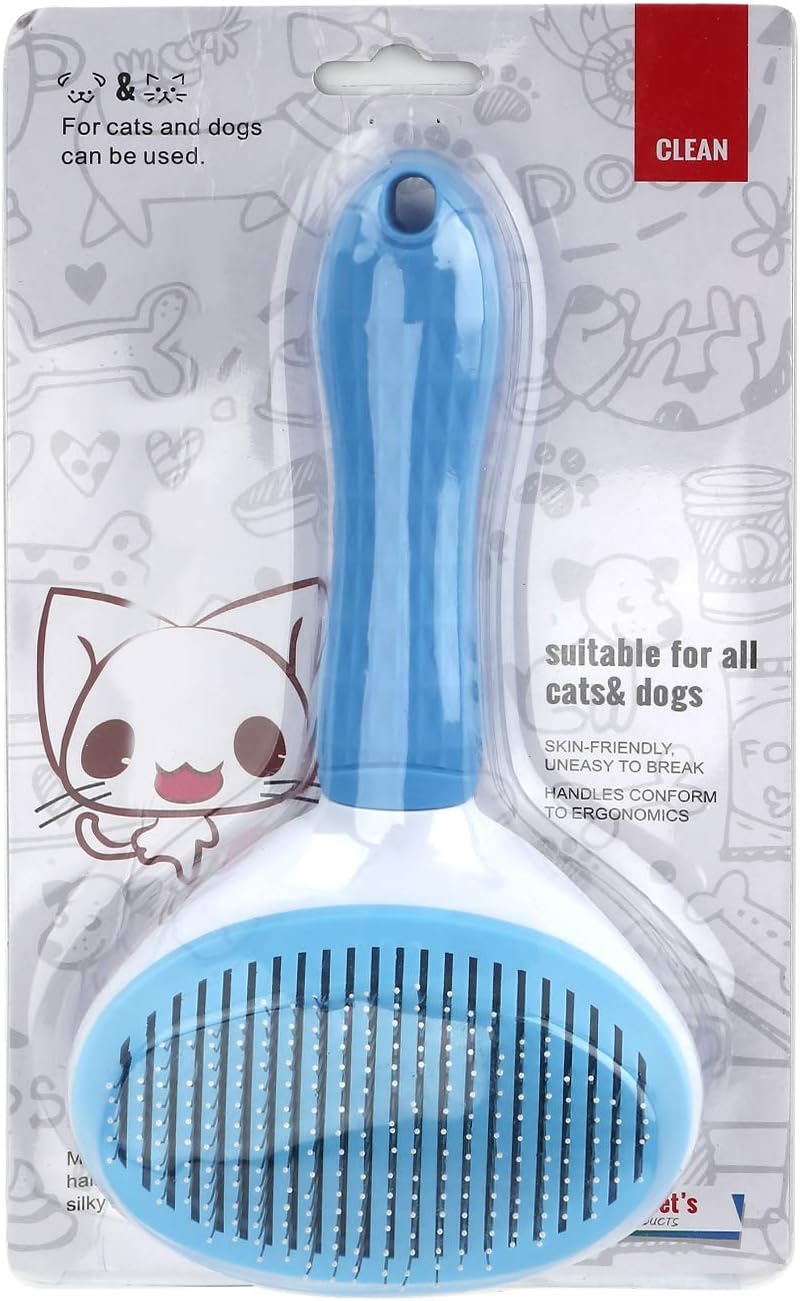 Depets Self Cleaning Slicker Brush, Dog Cat Bunny Pet Grooming Shedding Brush - Easy to Remove Loose Undercoat, Pet Massaging Tool Suitable for Pets with Long or Short Hair