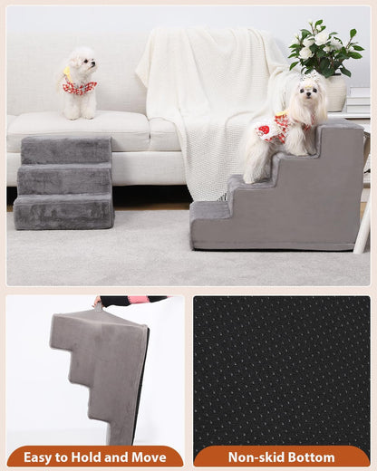 Dog Stairs for Small Dogs,17.5" 4-Step Pet Stairs for High Beds and Couches，Dog Steps with Non-Slip Bottom and High-Density Foam Indoor Outdoor,Grey