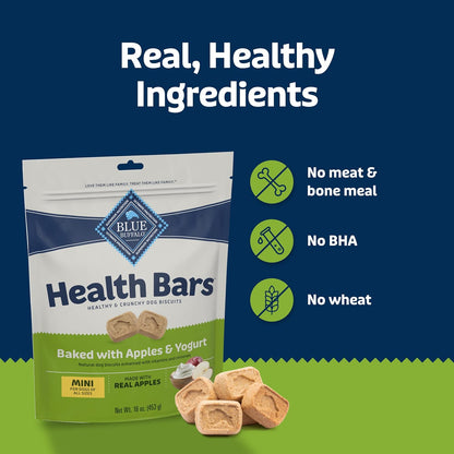 Blue Buffalo Health Bars Mini Crunchy Dog Biscuits, Oven-Baked with Natural Ingredients, Apples & Yogurt, 16-oz. Bag