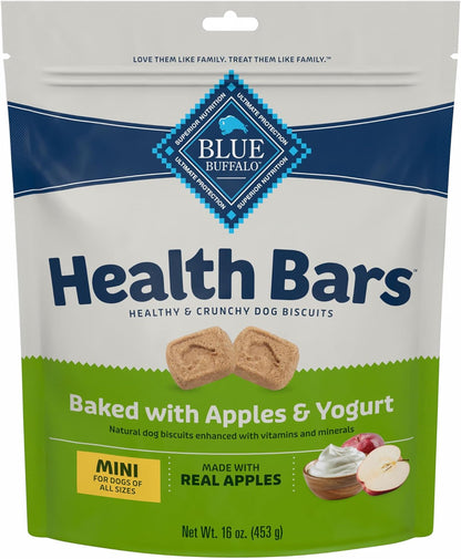 Blue Buffalo Health Bars Mini Crunchy Dog Biscuits, Oven-Baked with Natural Ingredients, Apples & Yogurt, 16-oz. Bag