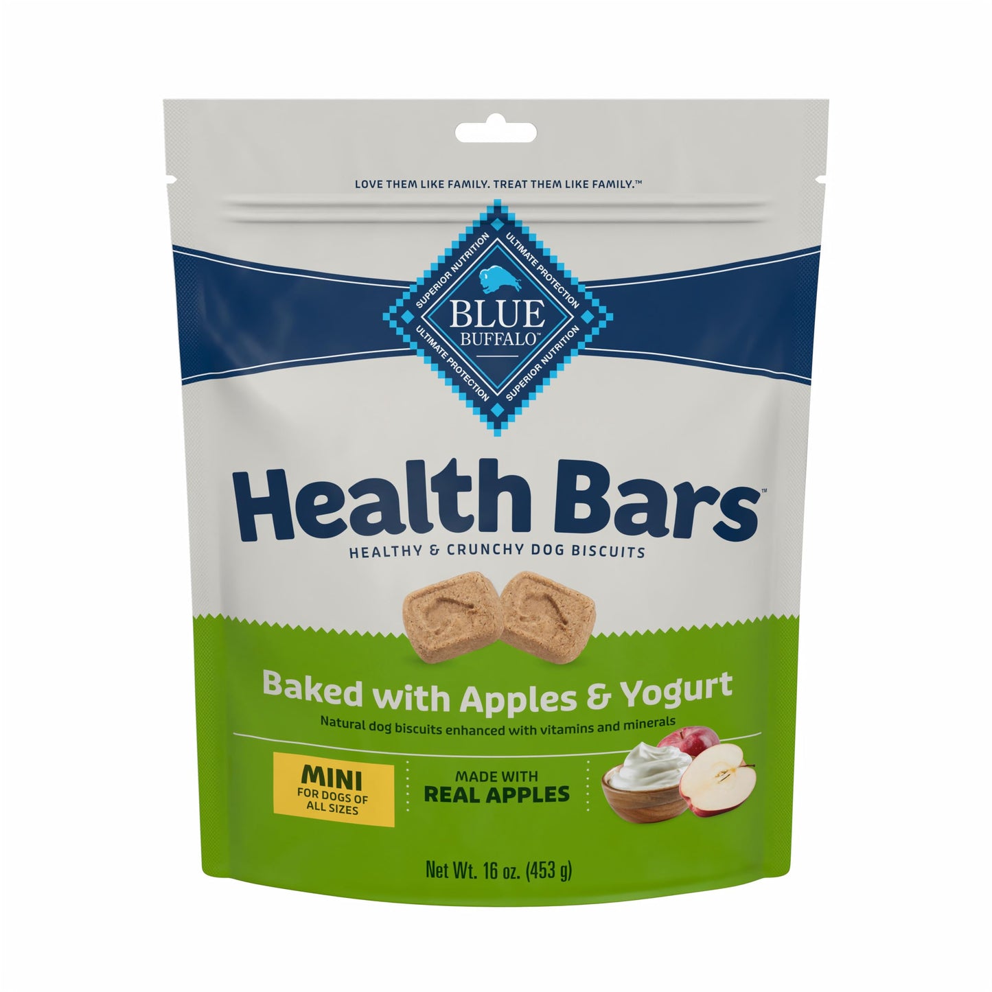 Blue Buffalo Health Bars Mini Crunchy Dog Biscuits, Oven-Baked with Natural Ingredients, Apples & Yogurt, 16-oz. Bag