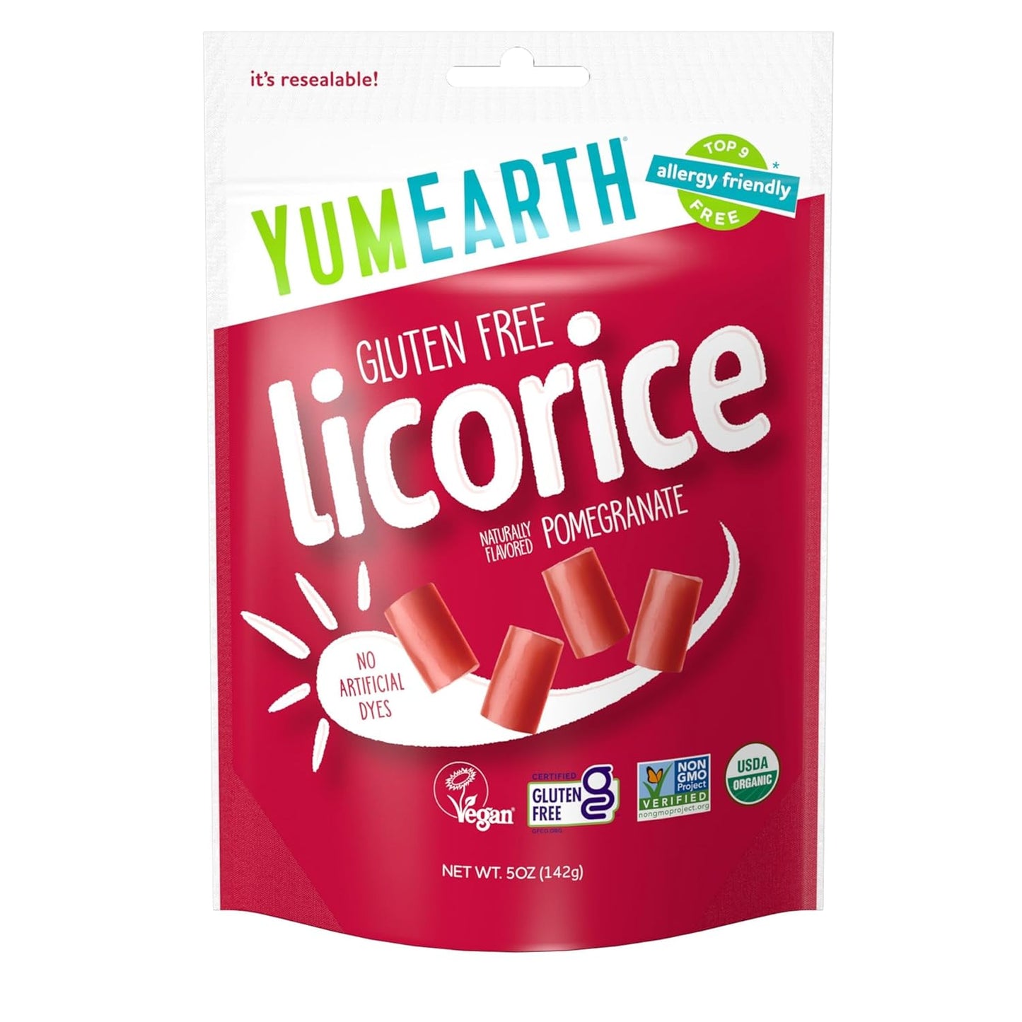 YumEarth Organic Gluten Free Pomegranate Licorice Snack Packs - Allergy Friendly, Gluten Free, Non-GMO, Vegan, No Artificial Flavors or Dyes - 5 Ounce (Pack of 1)