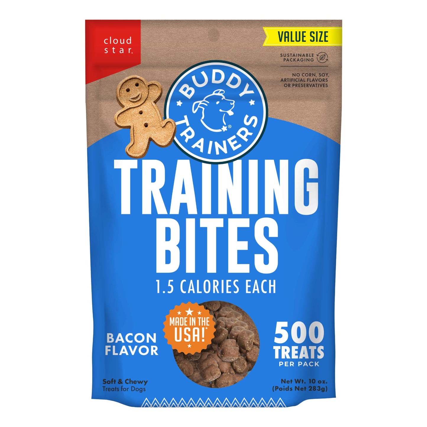 Buddy Biscuits Trainers 10 oz. Pouch of Training Bites Soft & Chewy Dog Treats Made with Bacon Flavor