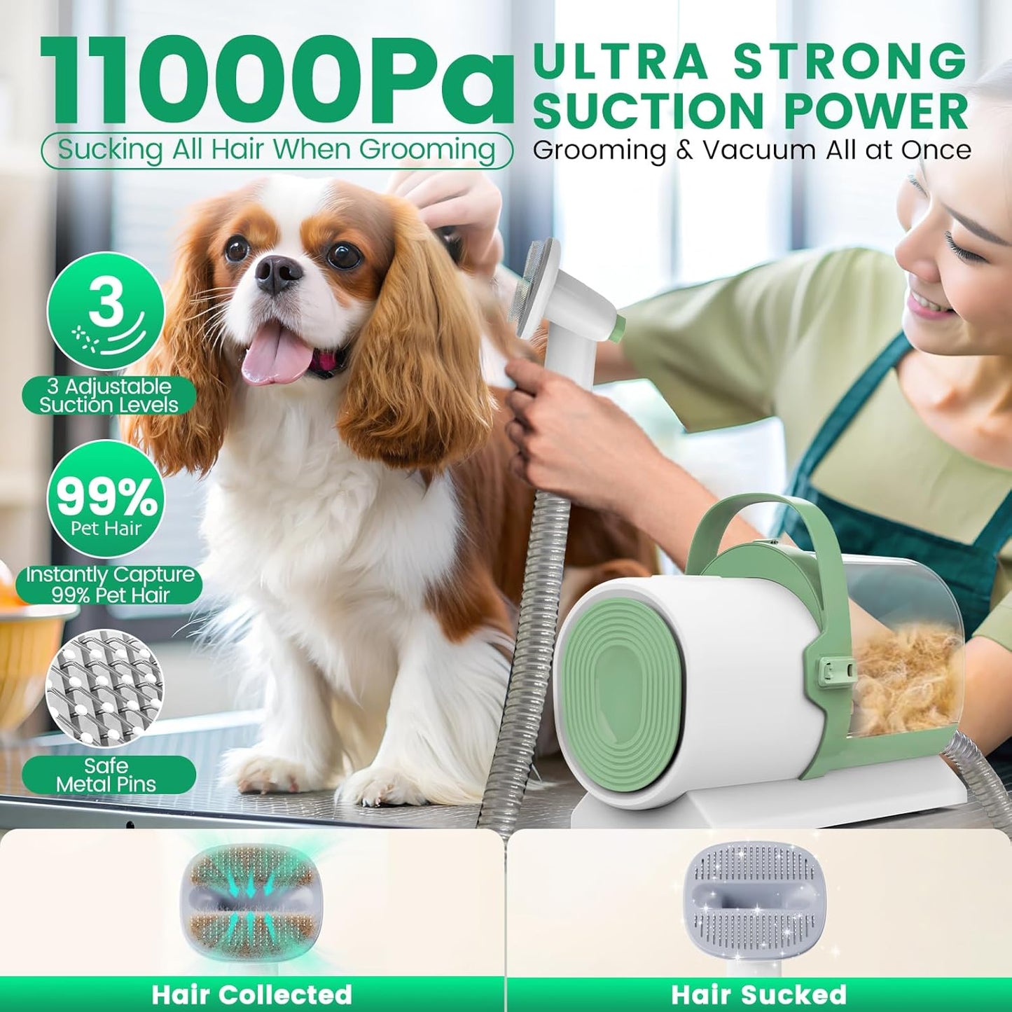 Dog Grooming Vacuum, Pet Grooming Kit, Dog Clipper Nail Trimmer Grinder, 2.5L Dust Cup 7 Grooming Tools 11000Pa Dog Vacuum for Shedding Grooming, Pet Grooming Vacuum for Dogs, Home Cleaning, PG50 Plus