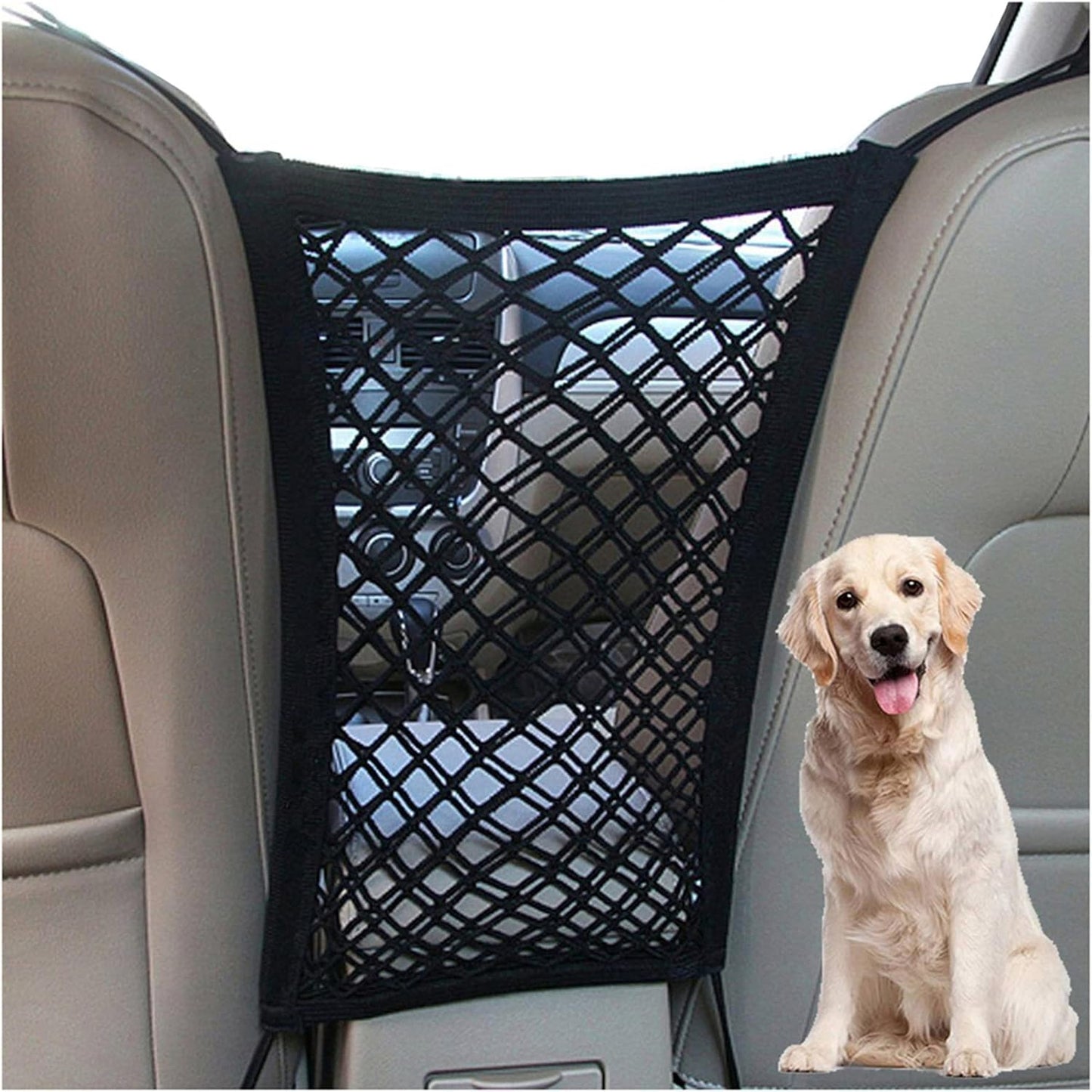 DYKESON Dog Car Net Barrier Pet Barrier with Auto Safety Mesh Organizer Baby Stretchable Storage Bag Universal for Cars, SUVs -Easy Install, Car Divider for Driving Safely with Children & Pets