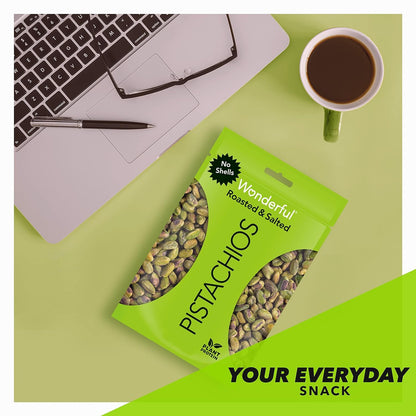 Wonderful Pistachios No Shells, Roasted & Salted Nuts, 6 Ounce Resealable Bag, Protein Snacks, Gluten Free, Healthy Snacks for Adults