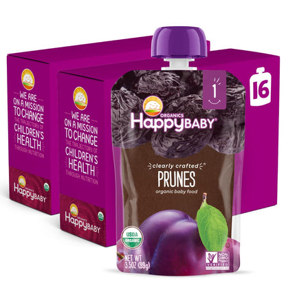 Happy Baby Clearly Crafted Organic Baby Food Stage 1, 3.5, 16 Count, Prunes, 56 Oz (Pack of 16)