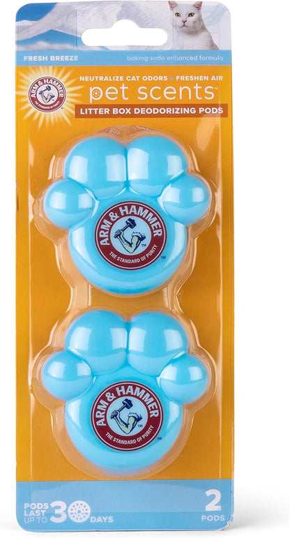 Arm & Hammer Pets Cat Litter Box Deodorizing Pods 2 pods, Fresh Breeze Scent | 2 Cat Litter Box Deodorizer from Arm and Hammer | Combats Cat Odors | 2 Adhesive Devices