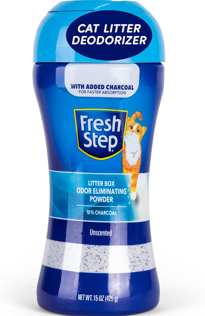 Fresh Step Cat Litter Box Odor Eliminating Powder with Charcoal, Unscented - Cat Odor Eliminator for Home, Odor Absorber Cat Litter & Housebreaking Supplies, 15 Ounce