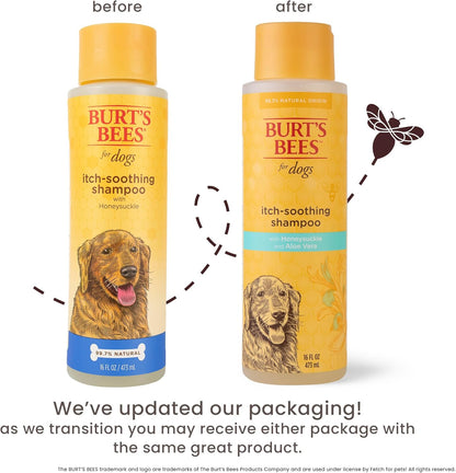 Burt's Bees for Pets Itch Soothing Dog Shampoo with Honeysuckle and Aloe Vera - Cruelty Free, Fragrance Free Dog Anti Itch Shampoo for Sensitive Skin, Dry Skin Relief for Dogs, 16 Fl Oz