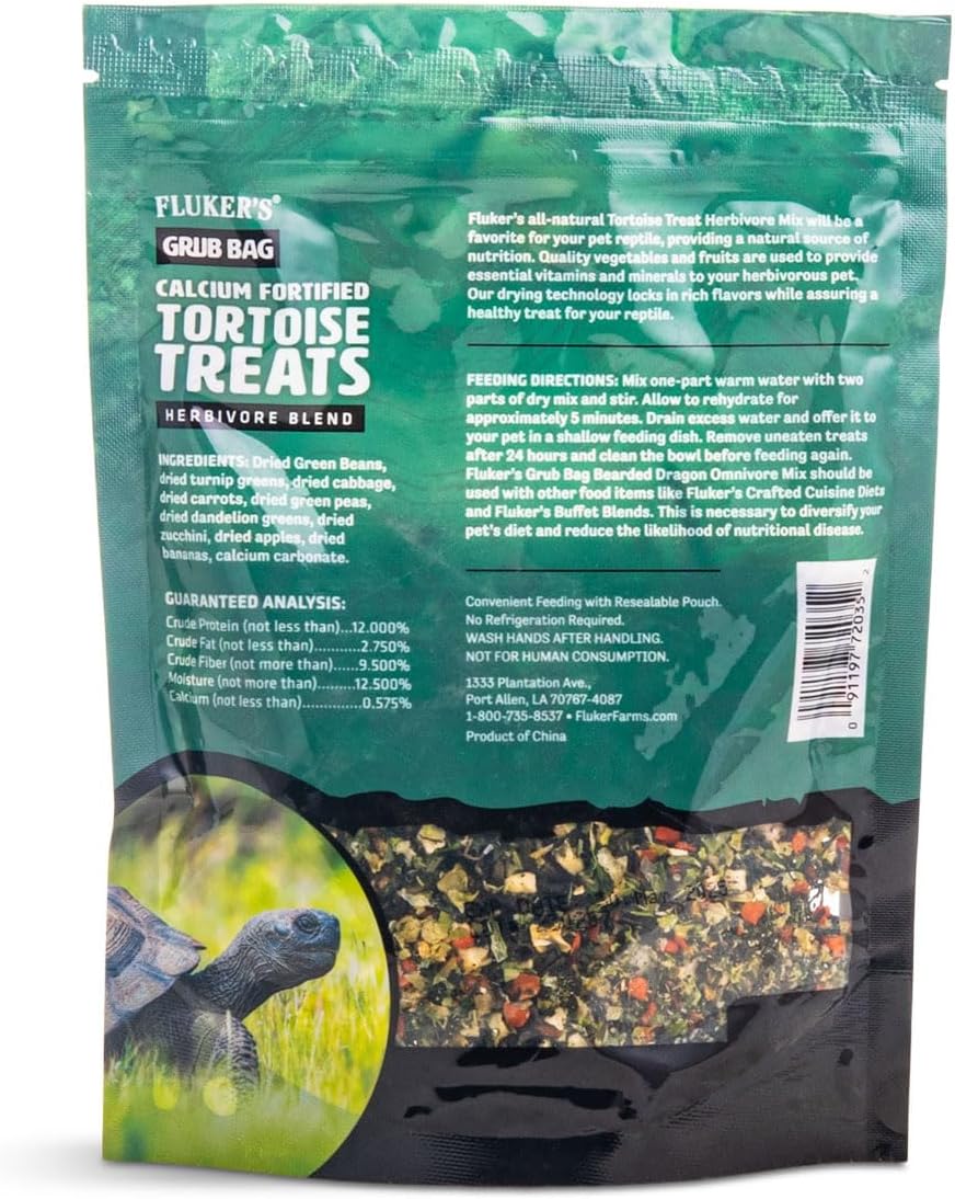 Fluker's Grub Bag Calcium Fortified Tortoise Treats, All Natural Herbivore Blend Fruits and Vegetables, for Tortoise and Herbivore Pets, 4 oz