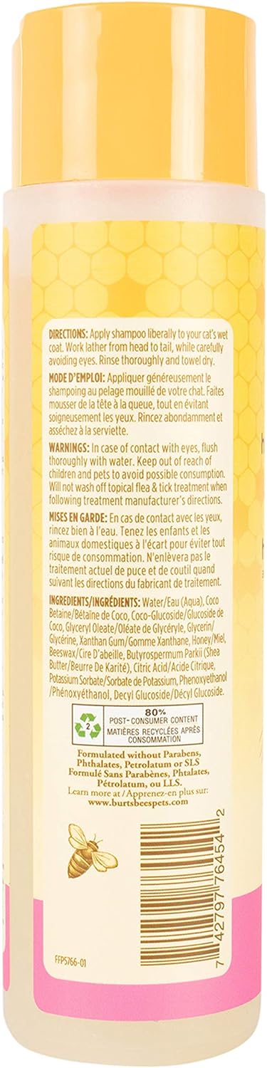 Burt's Bees for Pets Hypoallergenic Cat Shampoo with Shea Butter & Honey - Moisturizing Grooming Pet Shampoo for Cats with Sensitive Skin, Cat Cleaning Supplies, 10 Fl Oz