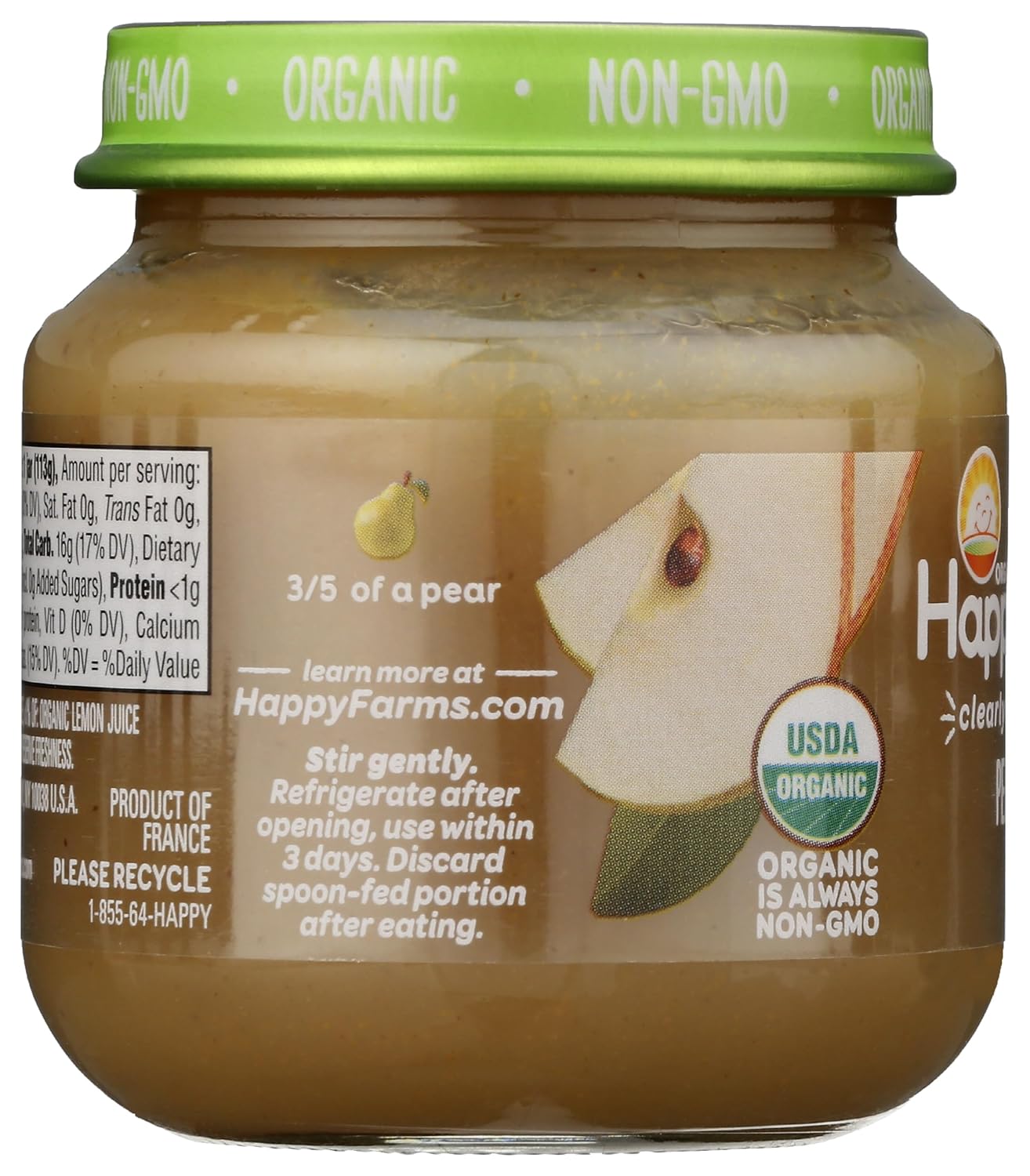 HAPPY BABY Organic Stage 1 Pears, 4 OZ