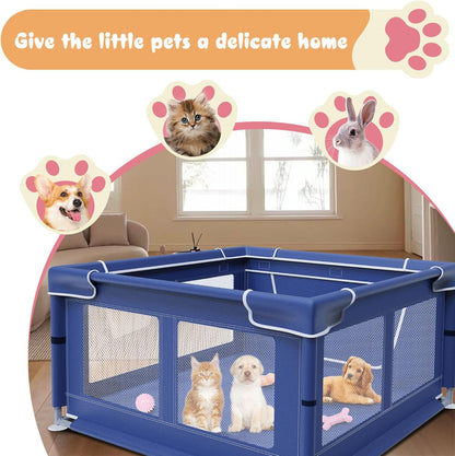 Dog Playpen 42 × 42 Inch, Puppy PlayPen with Gate for Puppies, Cat, Small and Medium Dogs, Pet PlayPen with Roof for Outdoors & Indoors, Tear Resistant Fabric, Safe & Sturdy Dog Fence