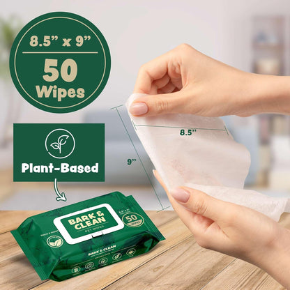 Dog Wipes for Cleaning and Deodorizing - 50 8.5" x 9" Bamboo Pet Wipes - Compostable, Hypoallergenic Puppy Wipes - Dog Wipes for Paws, Butt, and Body